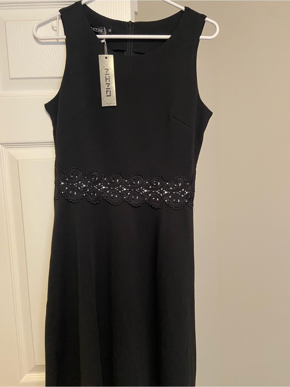 NWT Black Sleeveless Dress with Floral Lace Waist